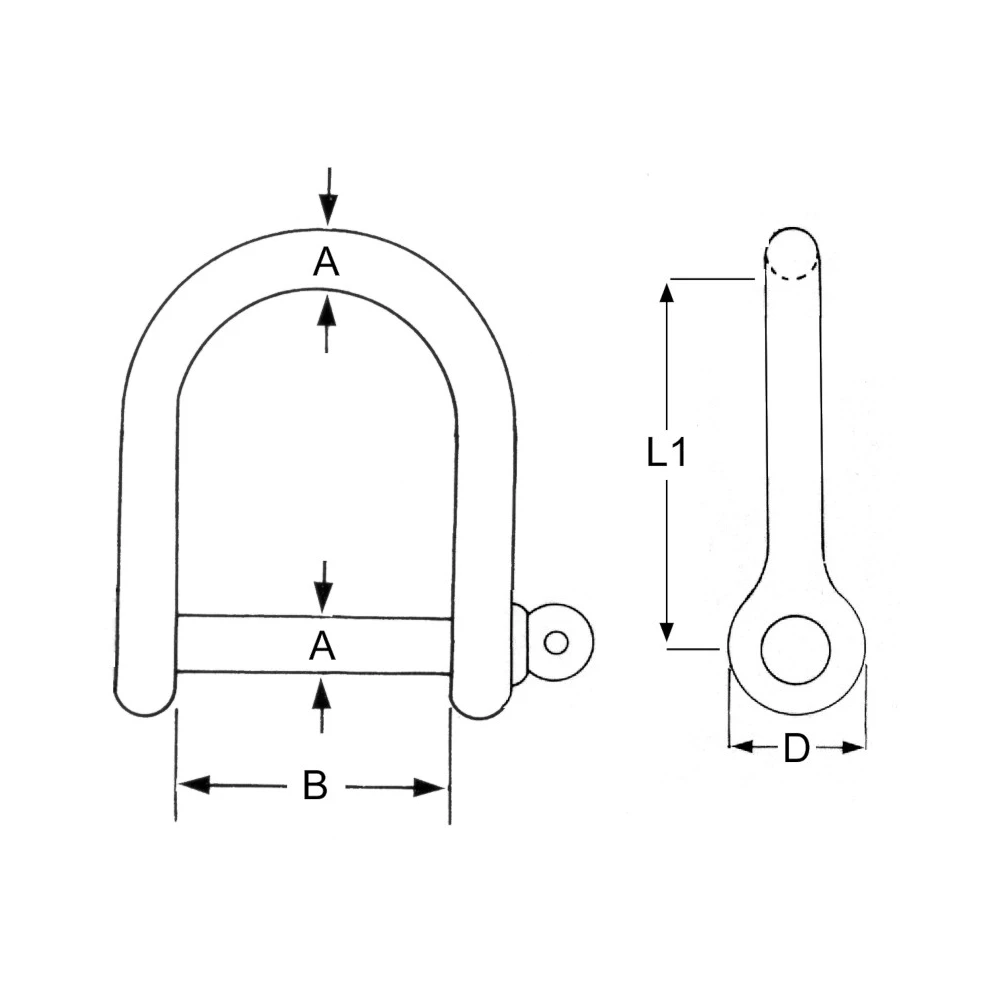 Wide Jaw Stainless Steel D Shackle - 1 Pack