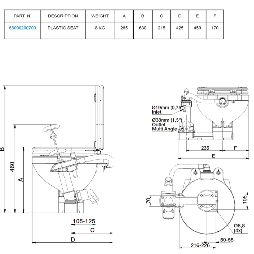 Manual Sea Toilet with Soft Close Lid