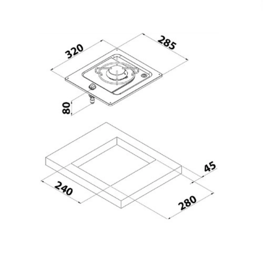 One Burner Flush Mount Stove 320x285mm