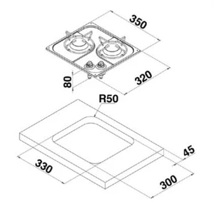 Force 4 Two Burner Flush Mount Stove 350x320mm 
