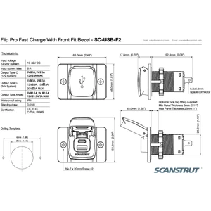 Scanstrut Flip Pro 12/24V Fast Charge Dual USB-A/C Socket With front Fit Bezel 