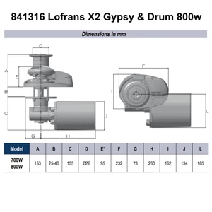 Lofrans X2 Windlass Gypsy+Drum 12V 800W 