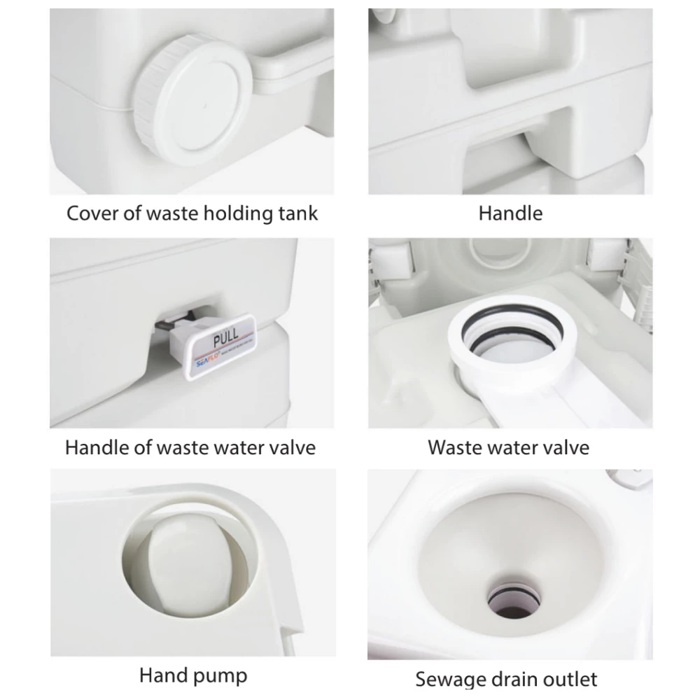 Seaflo Campingtoilet, draagbaar, mobiel toilet, chemisch toilet, reistoilet, 20 liter, 20 liter