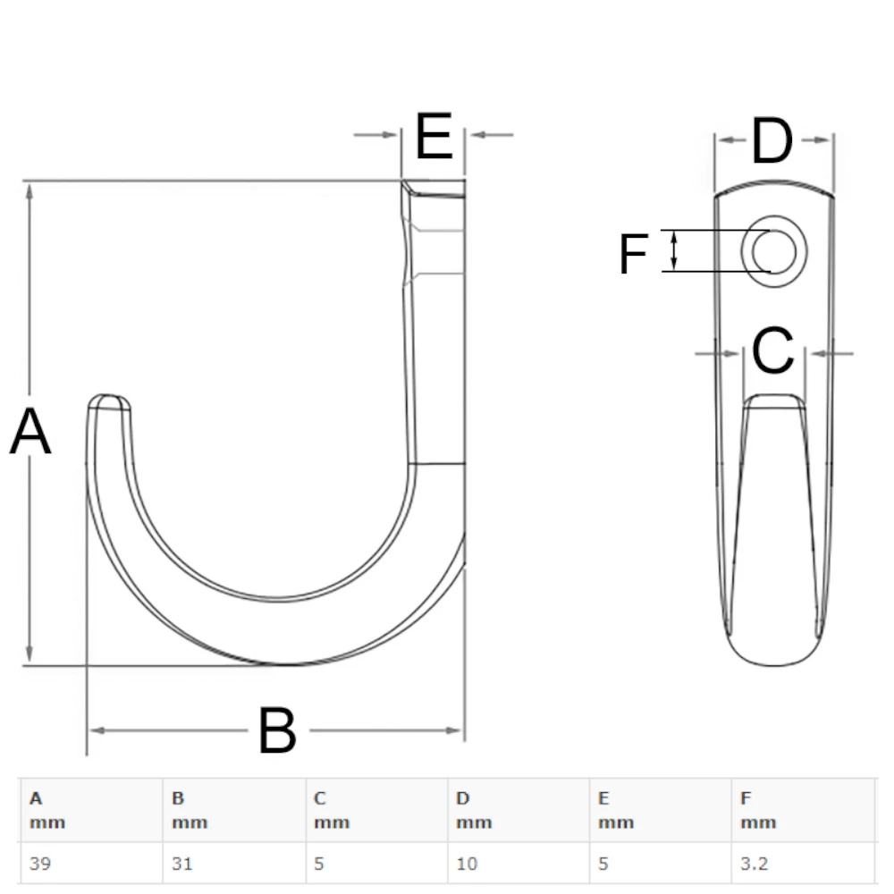 Stainless Steel Coat Hook Slim - 1 Hole 