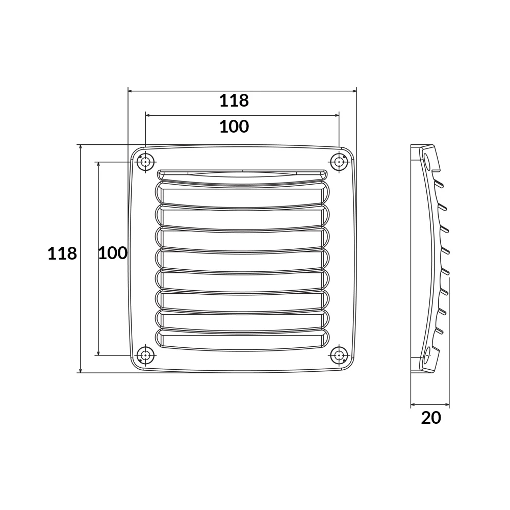 Louvred Vent 118x118mm ABS White