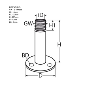 Force 4 Antenna Deck Mount - Long - Stainless Steel