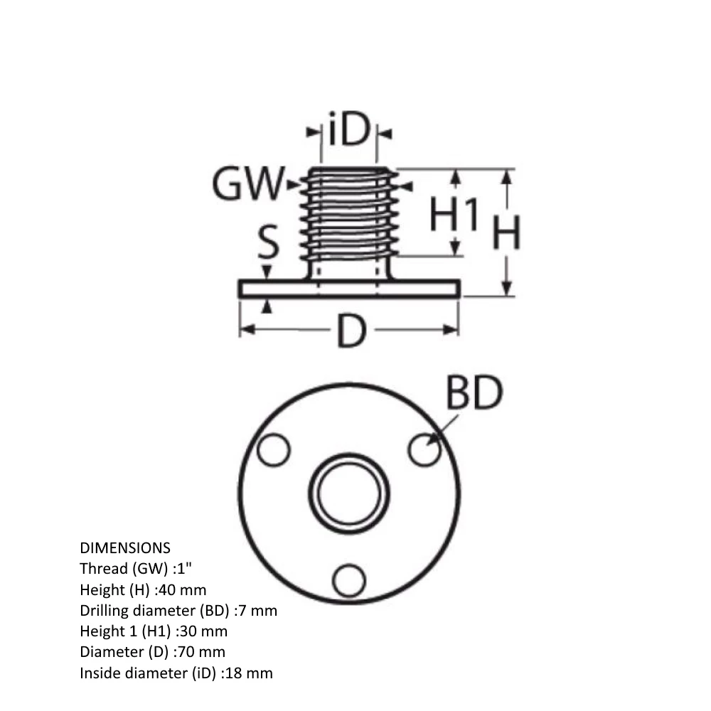 Antenna Deck Mount - Short - Stainless Steel