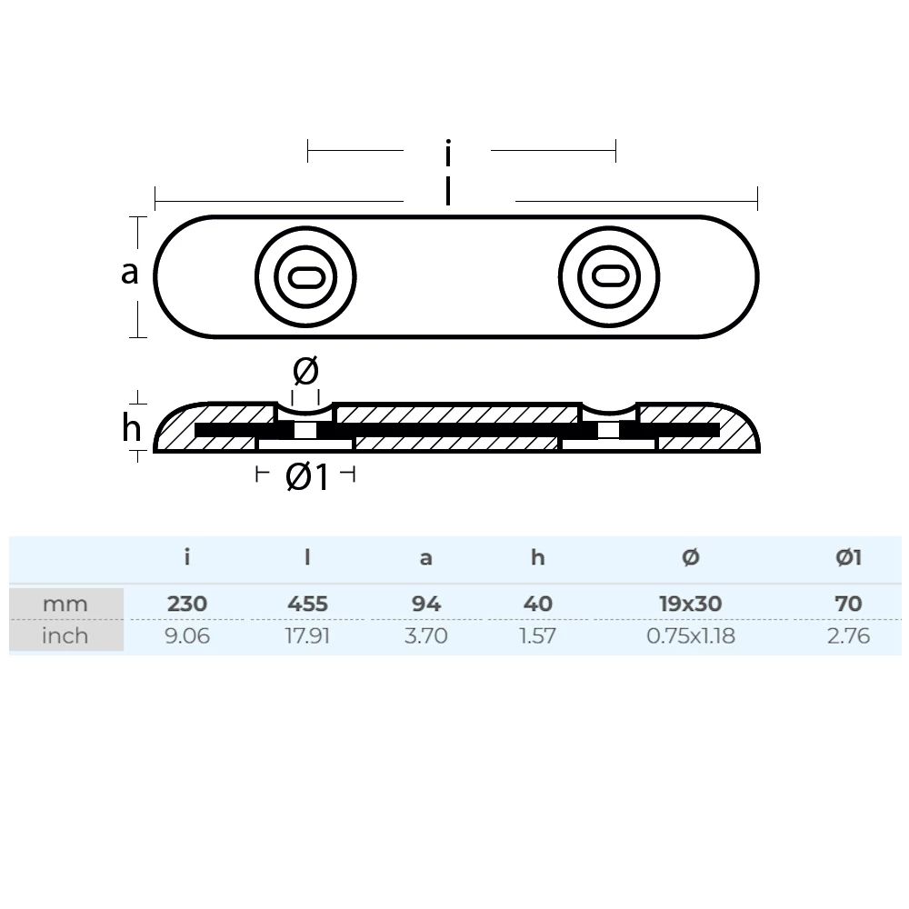 Zinc Bolt-on Bar Anode for Fairline