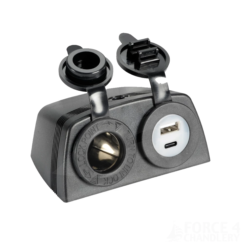 Osculati Lighter & USB Type A & C Power Outlet Black 