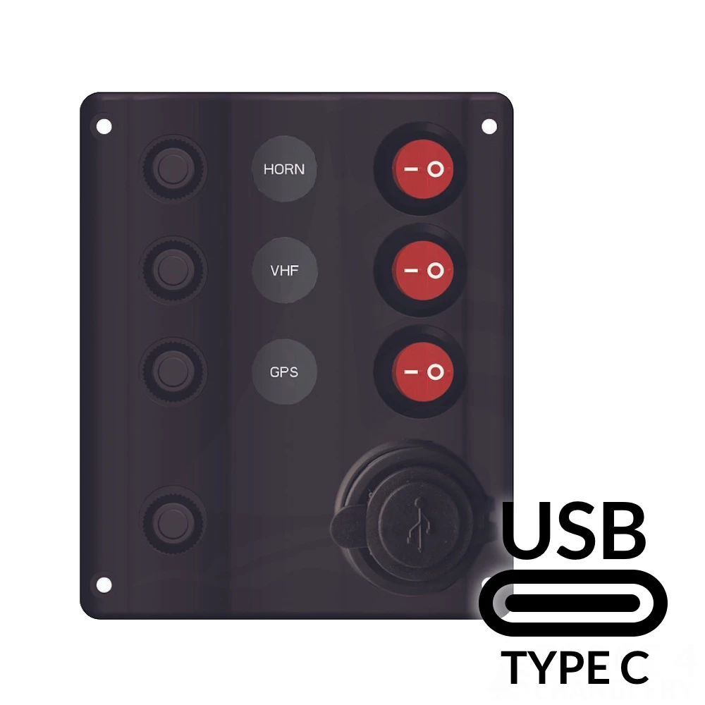 Force 4 Illuminated 3 Switch Panel with USB A & C 