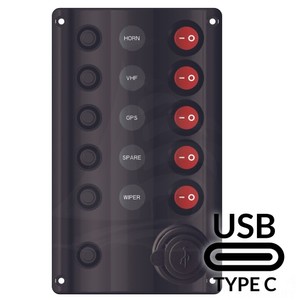 Illuminated 5 Switch Panel with USB A & C 