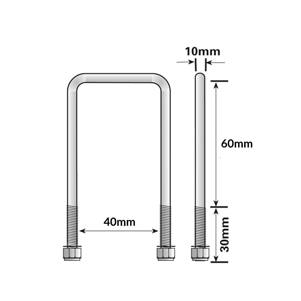 Boat Trailer U-Bolt & Nuts - 40 X 60mm