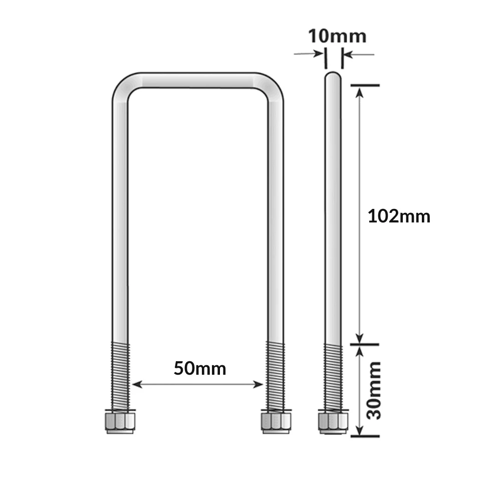 Boat Trailer U-Bolt & Nuts - 50 X 102mm