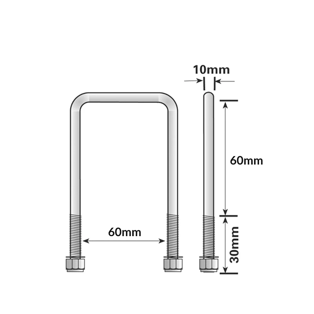 Boat Trailer U-Bolt & Nuts - 60 X 60mm