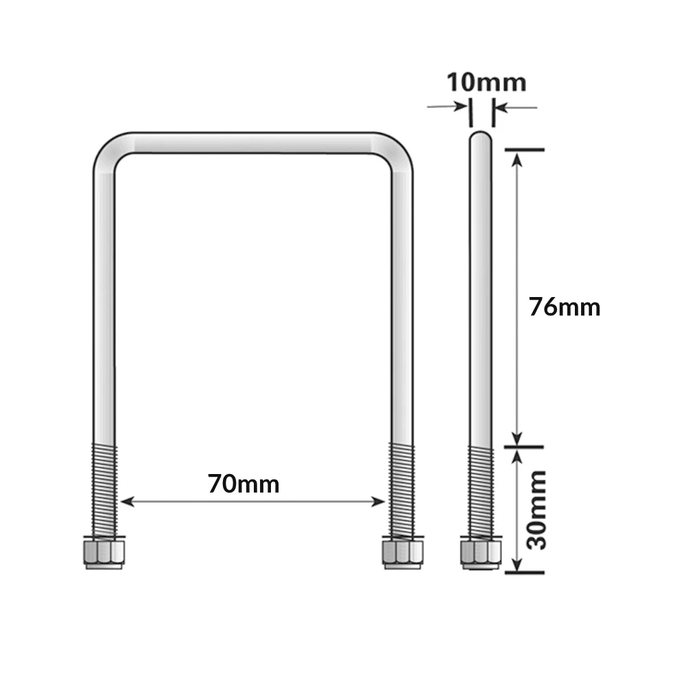 Boat Trailer U-Bolt & Nuts - 70 X 76mm